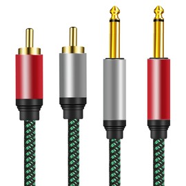 OUGCYG 2 x 6.35 mm to 2RCA Cable 2m,Dual 1/4 inch TS Stereo Jack Male to 2 RCA Male Stereo Audio Cable Splitter Adapterwith PVC Shelled Housing and Nylon Braid (2m)