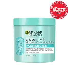 Garnier Erase It All Bálsamo Limpiador de Maquillaje con Ácido Hialurónico, Limpiador Facial Reafirmante y Desmaquillante, 4.2 Onzas
