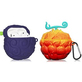 2Pack Cute Animal 3D Cartoon Silicone Protective Accessories Set for AirPods 1st /2nd Generation Case (Purple&Red Yellow Devil Fruit)