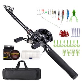 Fishing Rod Reel Combo Set Portable Telescopic with Reels Bait and Hook Accessories Saltwater Fishing Tackle Bag