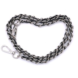 POFET Chain Strap with Black Leather Weave Replacement Leather Chain Strap for Evening Bag Cross-Body Bag Shoulder Bag Satchel DIY Purse Clutches 120CM