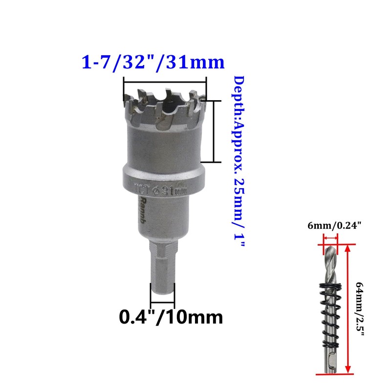 Rannb 1-7/32"/31mm Carbide Hole Saw Hole Cutter for Stainless Steel