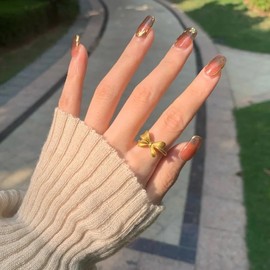 CSIYANJRY99 Bow Ring for Women Simple Vintage Gold Silver Ribbon Bowknot Ring Open Adjustable Christmas Bow Ring Gift for Women (B-Gold)