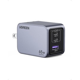 UGREEN Nexode Pro Charger, 65 W, 3 Ports, Small and Lightweight [Genesis GaNInfinity™ Chip + UGREEN's Unique Airpyra Technology] PD Rapid Charger, USB-C x 2 and USB-A x 1, PD3.0/QC4+, Fold-Down Plug,