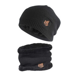HH HOFNEN Winter Beanie Hat and Infinite Scarf Set Ski Skull Cap Warm Knit Hat for Men and Women (Black)