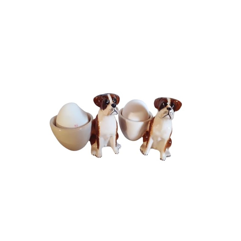 Eggcup Set brown Boxer dogs 2 pieces handmade/painted ceramics