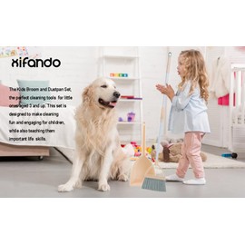 Xifando Mini Broom with Dustpan for Kids,Little Housekeeping Helper Set (Light Orange)