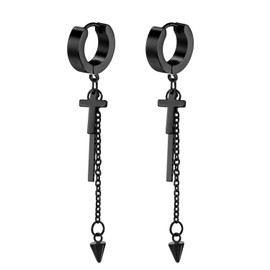 Cupimatch Hoop Earrings Cross Hanging Earrings: Latin Ankh Spike Stud Earrings Cross Drop Earrings Stainless Steel Long Tassel Huggie Earrings Stud Religious Jewellery Gift for Men Women, Stainless