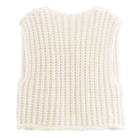 Baonmy Women’s Cropped Sweater Vest Button Down Sleeveless Crop Casual Chunky Knit Cardigan Vest with Pocket (CA/US, Alpha, Medium, Regular, Regular, Beige)