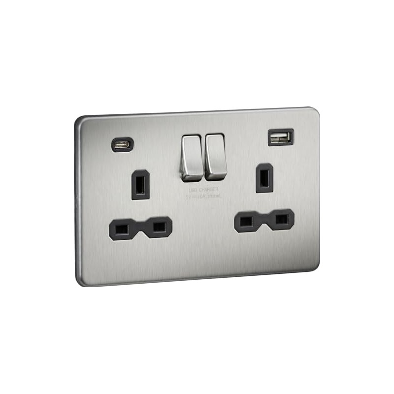 13A 2G SP Switched Socket with Dual USB A+C (5V