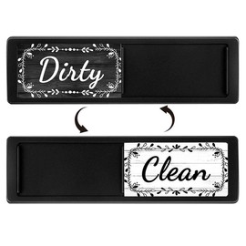 Dishwasher Magnet Clean Dirty Sign, Strong Magnet Clean Dirty Magnet for Dishwasher, Large Text Easy to Read Non-Scratch Magnetic Indicator Kitchen Decor (Flower Black Wood)