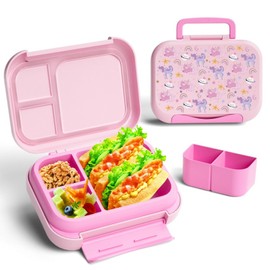 Prints Leak-Proof XL Lunch Box - Reusable 3-Compartment Containers Bento Box for meal Prepping;5-Cup Capacity for Adults & Ages 8+, BPA-Free, Dishwasher Safe (Pink - Rainbow Unicorns)