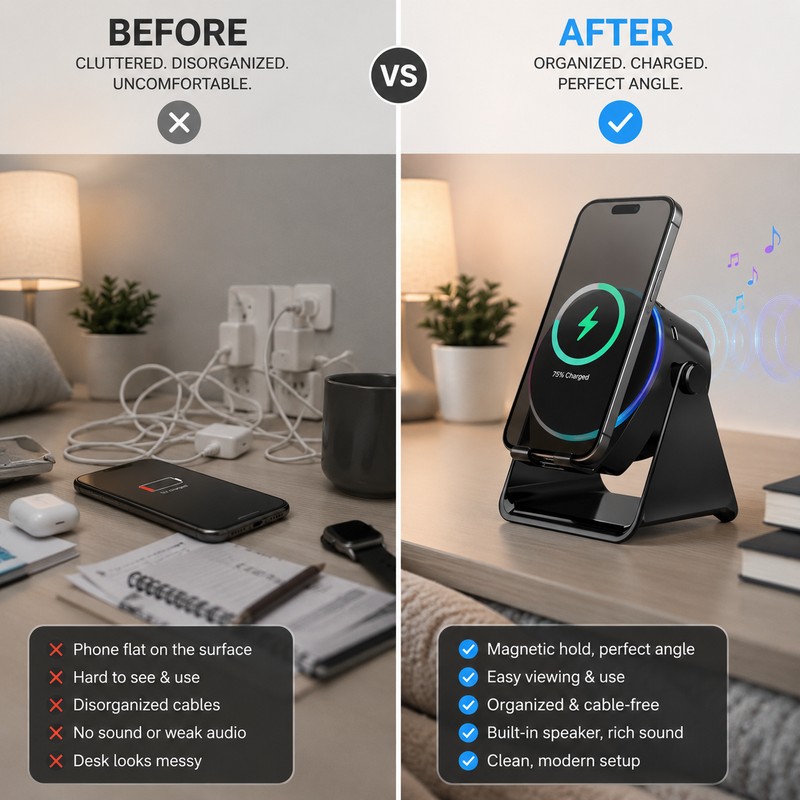Wireless Induction Speaker Phone Stand for Desk Use – 360°