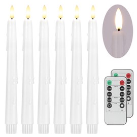 AFINETH Flameless Taper Candles with Two Rmote, 9.6" Dripless Battery Operated Candles, 6 Pack Real Wax Led Candles Flickering Candlesticks with 3D Flame, Fake Candles for Home, Wedding, Party, White