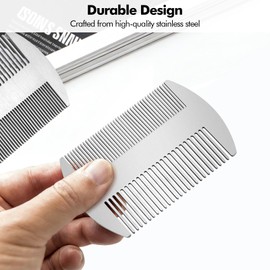 Lunhoo 2 Pack Hair & Beard Comb, Stainless Steel Combs, Anti-Static Dual-Sided Tooth Hairbrush for Men (Silver)