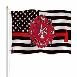 Yekiua Firefighter Flag 3X5 Outdoor Fire Department Thin Red Line American Flag Cross Double Sided Flags All Weather Long Lasting With 2 Brass Grommets