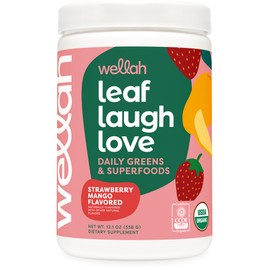 Wellah Leaf, Laugh, Love Super Greens (Strawberry Mango) 30 Servings - Superfood Supplement Drink Mix