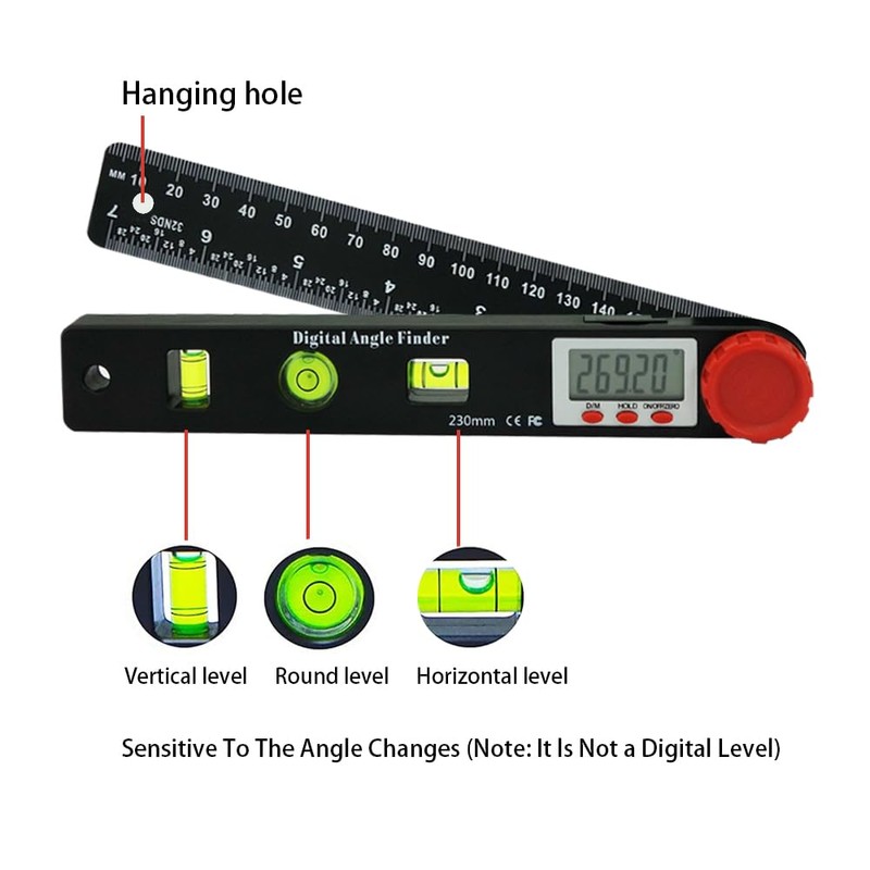 NORTOOLS Digital Angle Finder Protractor,7inch 0-360 degree LCD Digital Protractfor