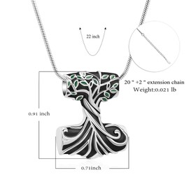 QGJNSGC Tree of Life Urn Necklaces for Ashes Mjolnir Thors Hammer Cremation Jewellery for Ashes Celtic Knot Keepsake Memory Jewelry for Women Men