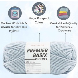 Premier Yarns Basix Chunky Monument 1145-38 (6-Skeins - Same Dye Lot) Chunky Bulky #5 Acrylic Yarn for Crocheting and Knitting with Project Bag