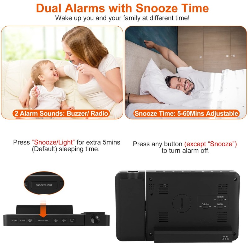 KOCASO Upgraded Projection Weather Alarm Clock Atomic Projection Alarm Clock