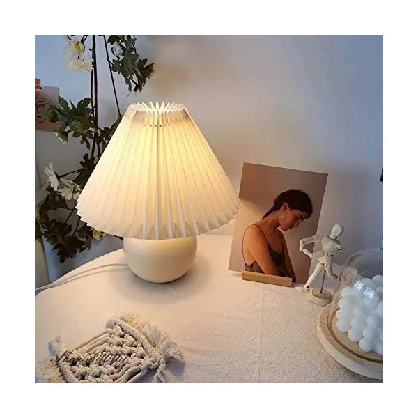 LongTN Lámpara De Mesa Plisada Coreana Estructura Beige Pantalla Blanco