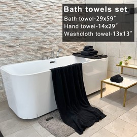 YTYC Towels,29x59 Inch Extra Large Bath Towels Set of 6 Quick Dry Super Soft Microfiber Towels for Bathroom 2 Bath Towels 2 Hand Towels 2 Washcloth Towels 80% Polyester (Black, 6 Piece)