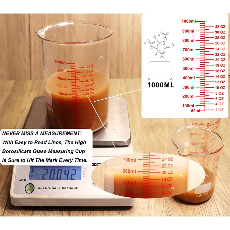 High Borosilicate Glass Measuring Cup-V-Shaped Spout,1000ml(32OZ) Glass Measuring Beaker for