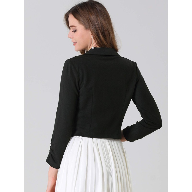 Allegra K Women's Work Office Cropped Jacket Notched Lapel Long