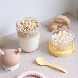 Felli On The Go Yogurt Parfait Snack Cup with Lid, Reusable Leak Proof Acrylic Travel Container for To Go Cereal Granola Milk, 12 oz Clear Mason Jar with Spoon & Crunch Fruit Holder (2, Yellow)