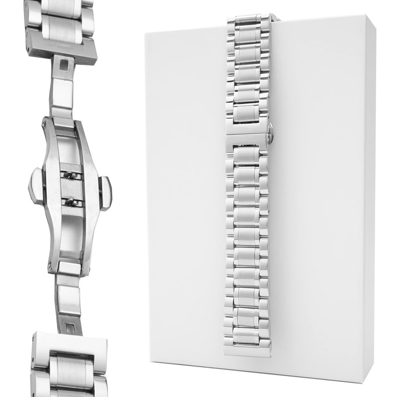 [ＳＥＵＥＲ＼時仕] 腕時計バンド ステンレス鋼 クイックリリース ベルト Dバックル 観音開き ワンプッシュ式 5連 無垢