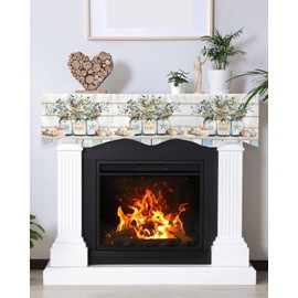 BEMIGO Mantel Scarf 90 x 17 Inch, Summer Eucalyptus Leaves Vase Mantel Scarf for Fireplace Top Runner Ocean Shell Starfish Fireplace Mantel Scarf Cover for Holiday Party Living Room Home Decorations