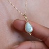 Opal gold necklace pendant, White Opal teardrop pendant, 14k gold