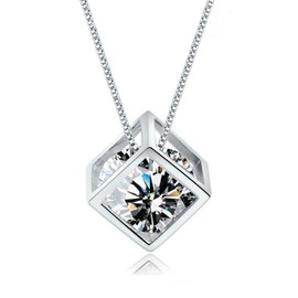 Crystalline Azuria Women Girls 18ct White Gold Plated White Zirconia Crystals Rhombus Cube Pendant Necklace 17.7 inches