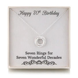 RareLove 70th Birthday Gifts for Women,925 Sterling Silver 7 Rings Necklace,70 Birthday Gift Jewellery for Grandma Mum,Seven Rings for Seven Decades