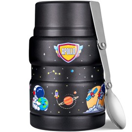 Charcy 17oz Thermo for Hot Food, Insulated Lunch Food Container with Folding Spoon QB - Black Star Spaceman