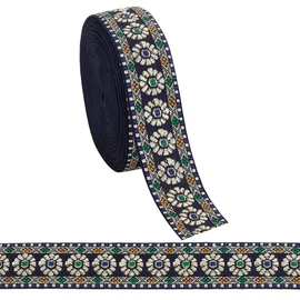 PH PandaHall 10 Yards Flower Jacquard Ribbon, 1-1/4 inch Ethnic Style Floral Ribbon Blue Embroidered Flower Ribbon Fabric Trim Fringe for Sewing Handmade Bag Strap Making DIY Clothing Decoration