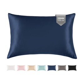 THXSILK 100% Pure Mulberry Silk Pillowcase for Hair and Skin, 25 Momme, Grade 6A+ Pure Mulberry Silk Body Pillow Case Body Size 20"x54", Real Silk Pillowcase with Zipper (Navy Blue)