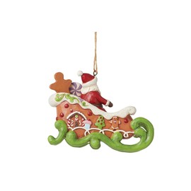 Enesco Jim Shore Heartwood Creek Santa in Gingerbread Christmas Sleigh Hanging Ornament, 3 Inch, Multicolor