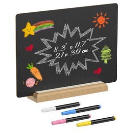 Uniclife A4 Tischkreidetafel mit Ständer & Kreidemarkern, 21 cm × 30 cm, beidseitige Holztafel für Tische, große wiederbeschreibbare Nachrichtentafel, Menütafel für Bar Restaurant Hochzeit