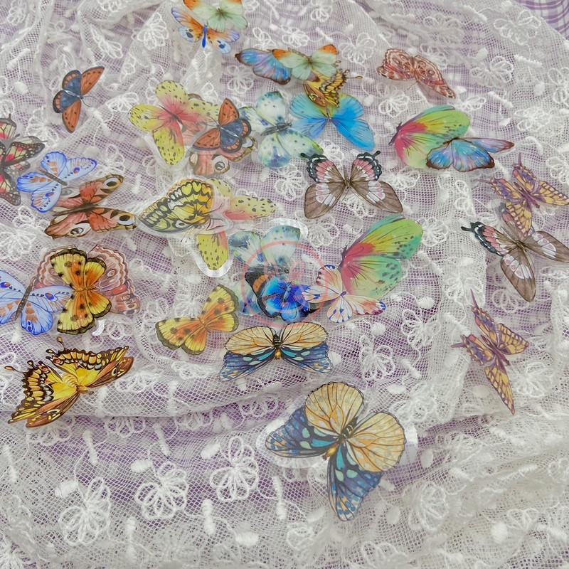Kurimi Stickers Set of 40 Butterflies, Foil Stamping, Wrapping, Stylish,