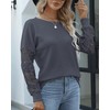 Hount Women's Lace Blouse Boat Neck Pullover Long Sleeve Elegant