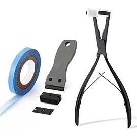 Hair Extensions Tools Kit Tape in Hair Extensions Pliers Flat Surface Hair Sealing Pliers with Double-Sided Hair Extension Replacement Tape Lace Front Wig Adhesive Tape Roll Tape Scraper Tool - Colour: 1/3" x 3 yds with Black Plier