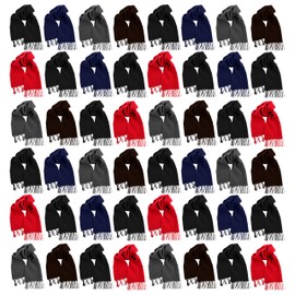 48 Pack Winter Scarves, Warm Winter Fleece Scarf Bulk Wholesale Donation Unisex Men Women (Assorted Colors)