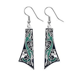 Celtic Dog Enamelled Earrings Unusual Ladies or Girls Jewellery (Green)