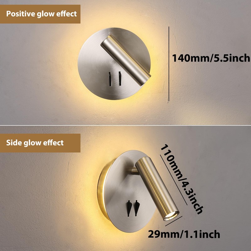 Round Wall Mount Reading Light for Bed Bedside, Modern Hardwired
