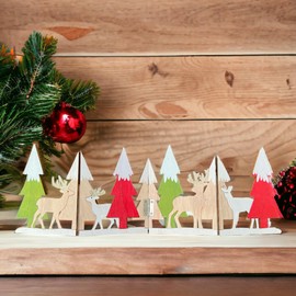 MIJOMA Winter Scene - Christmas Wooden Scene to Stand, 4-Piece Set, to Highlight the Cosiness of Your Home, Ideal for Candlelight (Winter Forest - 40 x 12.5 cm)