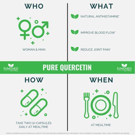 Sundhed Natural Pure Quercetin with Bromelain and Bioperine - Antioxidant Support, Extra Strong Formula with 1000mg, 1-Month Supply