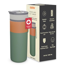 Asobu 20oz Ceramic Lined Insulated Water Bottle for Hot and Cold Drinks with 2-in-1 lid - Durable Travel Bottle with Leak-Proof Lid, Double-Wall Stainless Steel, Keeps Flavors True