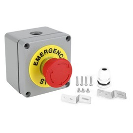 Joyzan Emergency Stop Button, Red Sign Mushroom Push Switch Box Waterproof E Stop Momentary Shut Off IP66 Weatherproof Station Switches Anti Misoperation PG11 for Outdoor